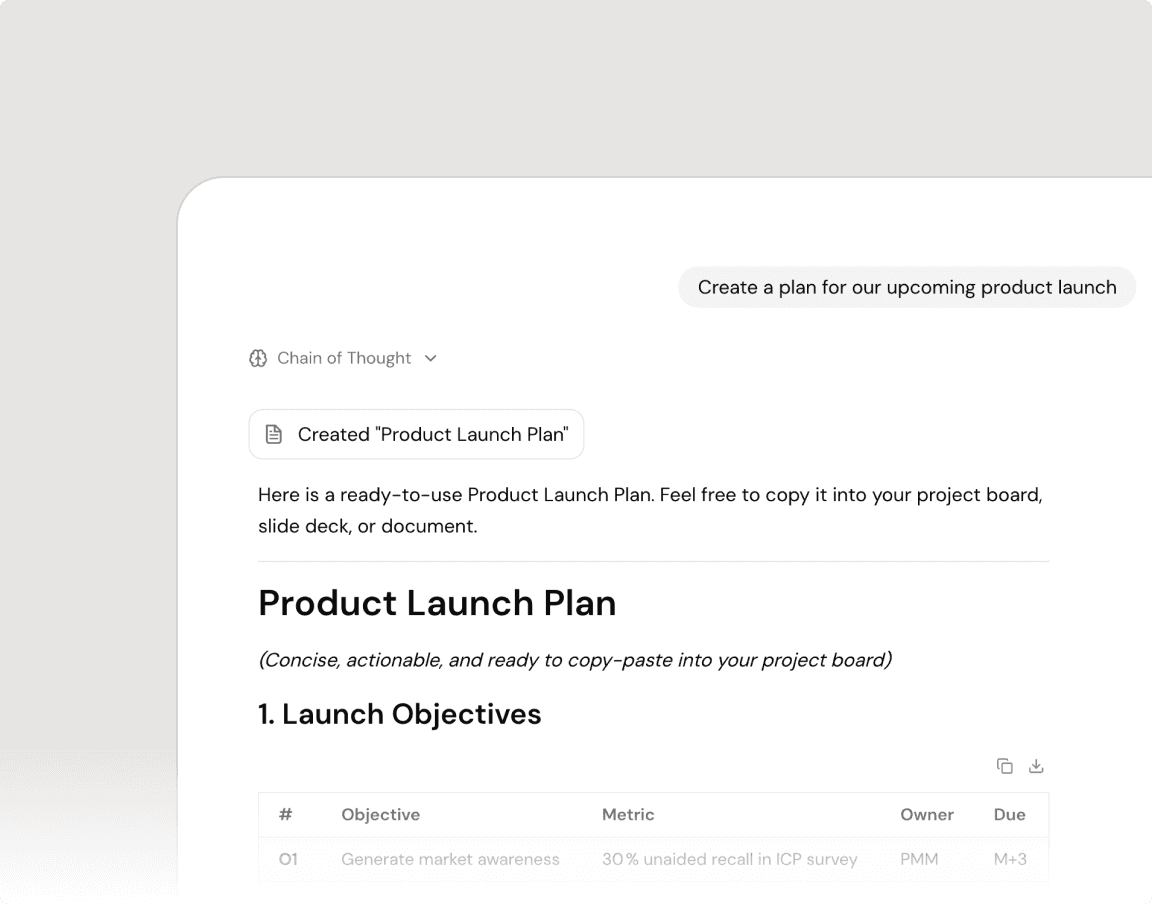 Product Launch Plan example in Okara Workspace
